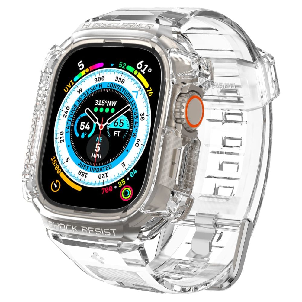 Spigen Rugged Armor Pro-fodral med rem för Apple Watch Ultra (49 mm) – genomskinligt