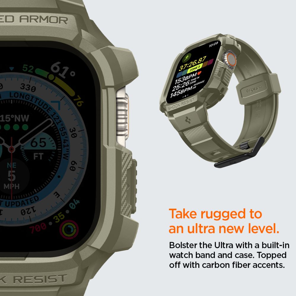 Spigen Rugged Armor Pro-etui med rem til Apple Watch Ultra (49 mm) – Grøn