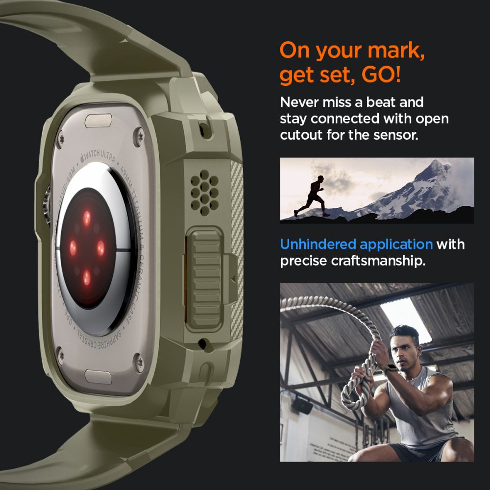 Spigen Rugged Armor Pro-etui med rem til Apple Watch Ultra (49 mm) – Grøn