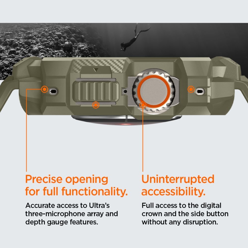 Spigen Rugged Armor Pro-etui med rem til Apple Watch Ultra (49 mm) – Grøn