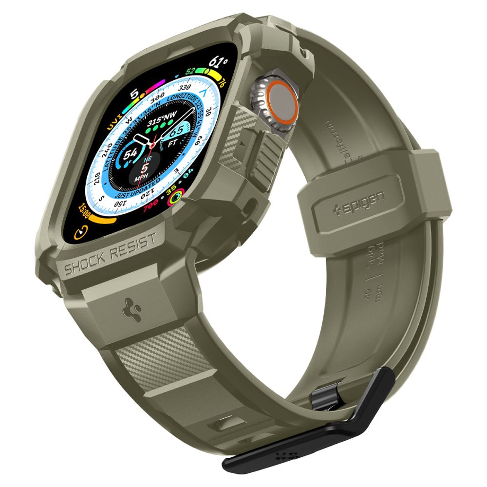 Spigen Rugged Armor Pro-etui med rem til Apple Watch Ultra (49 mm) – Grøn