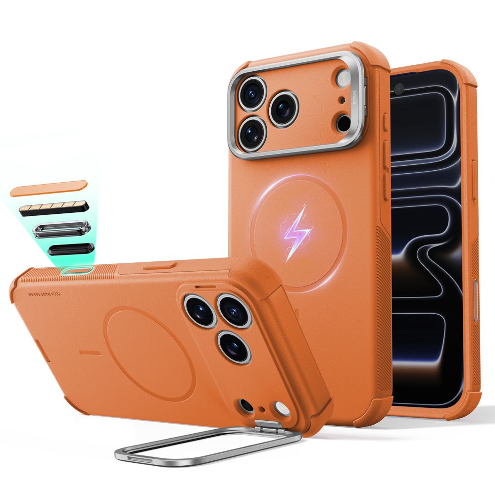 ESR Cyber Tough Kickstand MagSafe-fodral för iPhone 18 Pro / 17 Pro – Orange