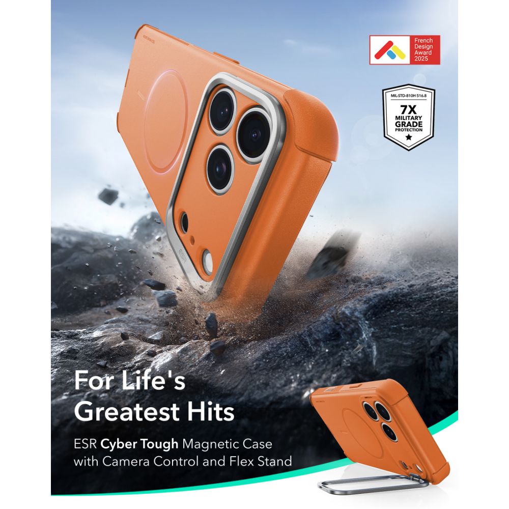 ESR Cyber ​​Tough Kickstand MagSafe-etui til iPhone 18 Pro / 17 Pro – Orange