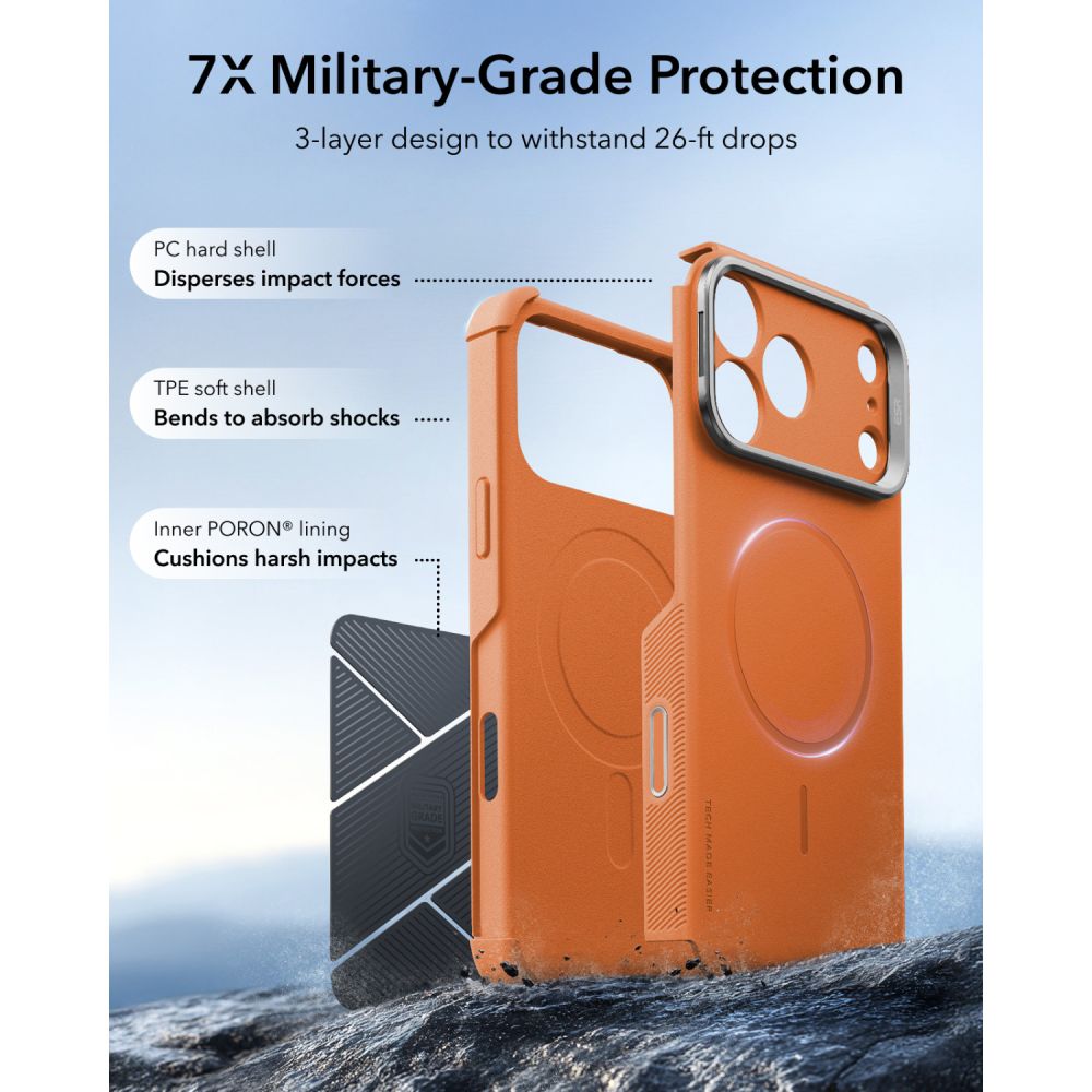 ESR Cyber ​​Tough Kickstand MagSafe-etui til iPhone 18 Pro / 17 Pro – Orange
