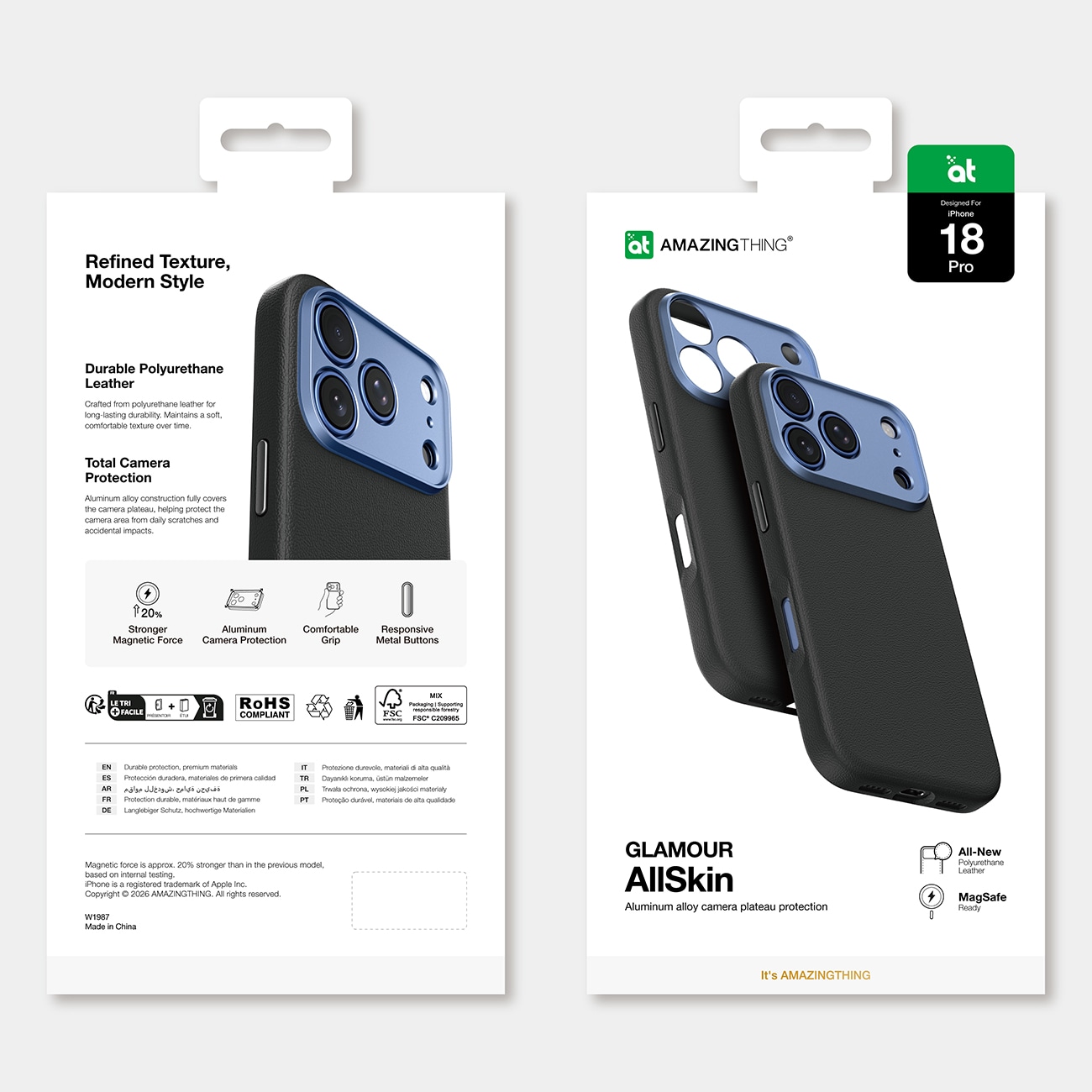 AmazingThing Glamour AllSkin iPhone 18 Pro-etui med kameradæksel, MagSafe-kompatibelt – Blå