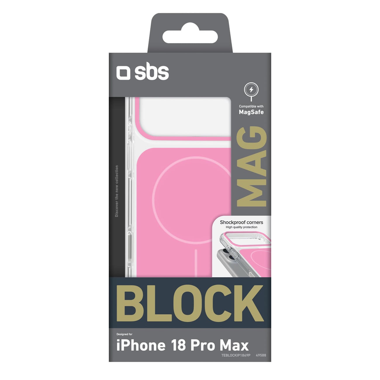 SBS Block-etui til iPhone 18 Pro Max, MagSafe-kompatibelt – lyserødt
