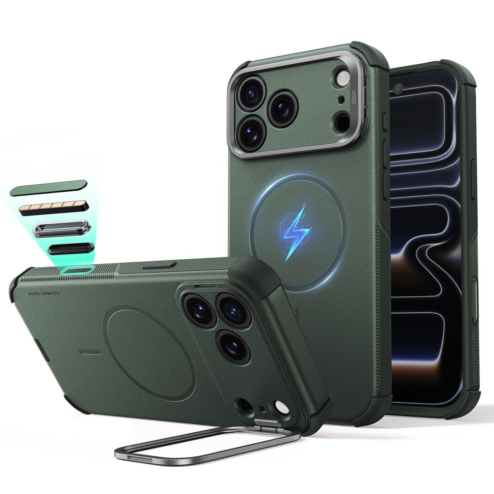 ESR Cyber Tough Kickstand MagSafe-fodral för iPhone 18 Pro Max / 17 Pro Max – Grönt
