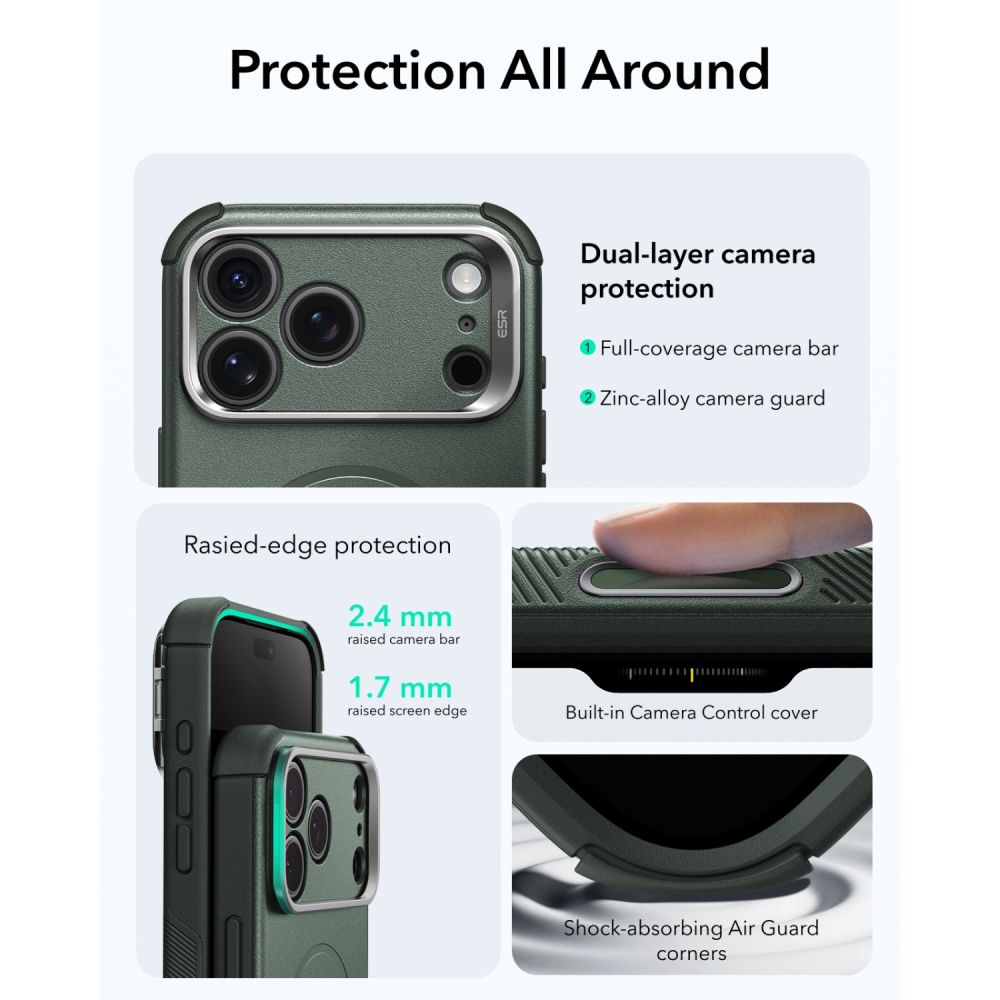 ESR Cyber ​​Tough Kickstand MagSafe-etui til iPhone 18 Pro Max / 17 Pro Max – Grøn