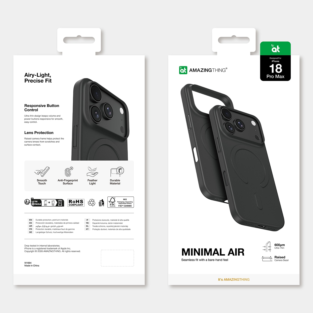 AmazingThing Minimal Air-etui til iPhone 18 Pro Max, kompatibelt med MagSafe – sort