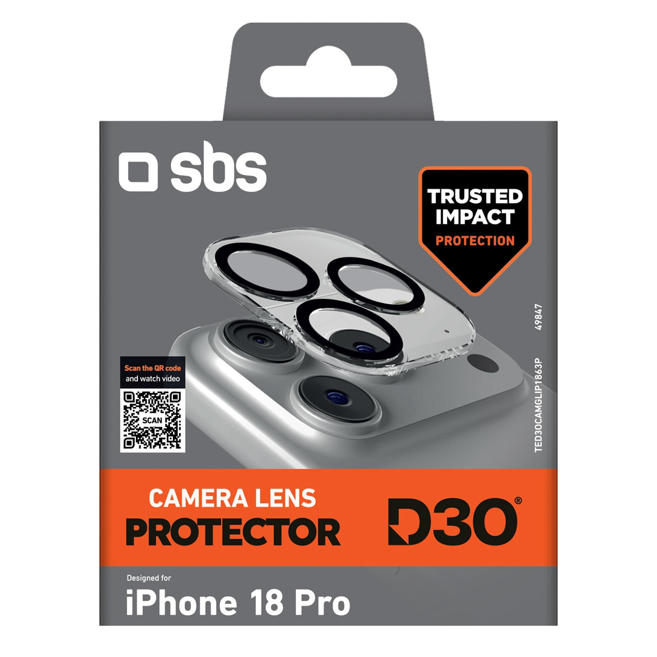 SBS D3O kameralinsbeskyttelse til iPhone 18 Pro