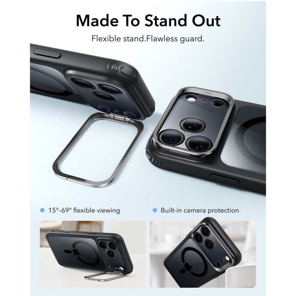 ESR Classic Hybrid-etui med støttefod og MagSafe til iPhone 18 Pro Max / 17 Pro Max – Klar sort