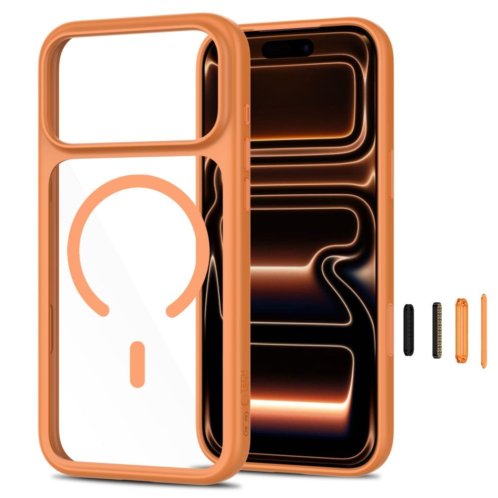 Tech-Protect MagOne CC MagSafe-etui + hærdet glas (2-pak) til iPhone 18/17 Pro Max – orange