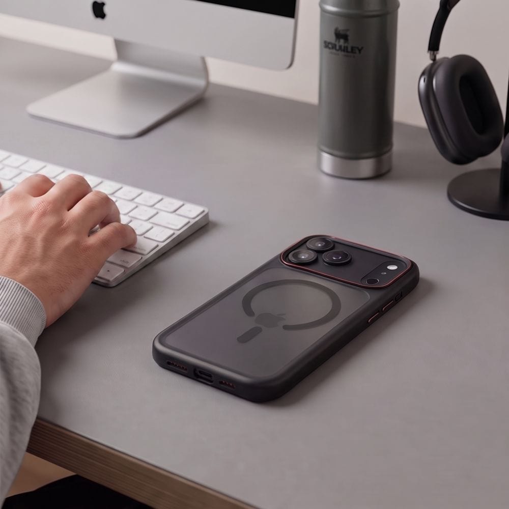 Tech-Protect MagCam MagSafe-etui til iPhone 18 Pro Max / 17 Pro Max – mat sort og rød
