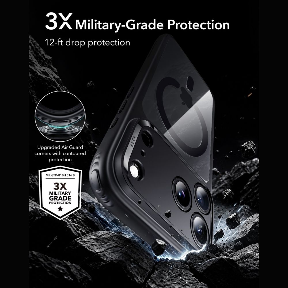 ESR Classic Hybrid MagSafe-fodral för iPhone 18 Pro / 17 Pro – Klar svart