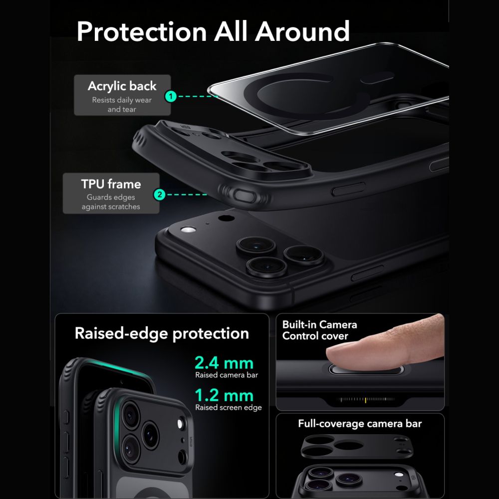 ESR Classic Hybrid MagSafe-fodral för iPhone 18 Pro / 17 Pro – Klar svart
