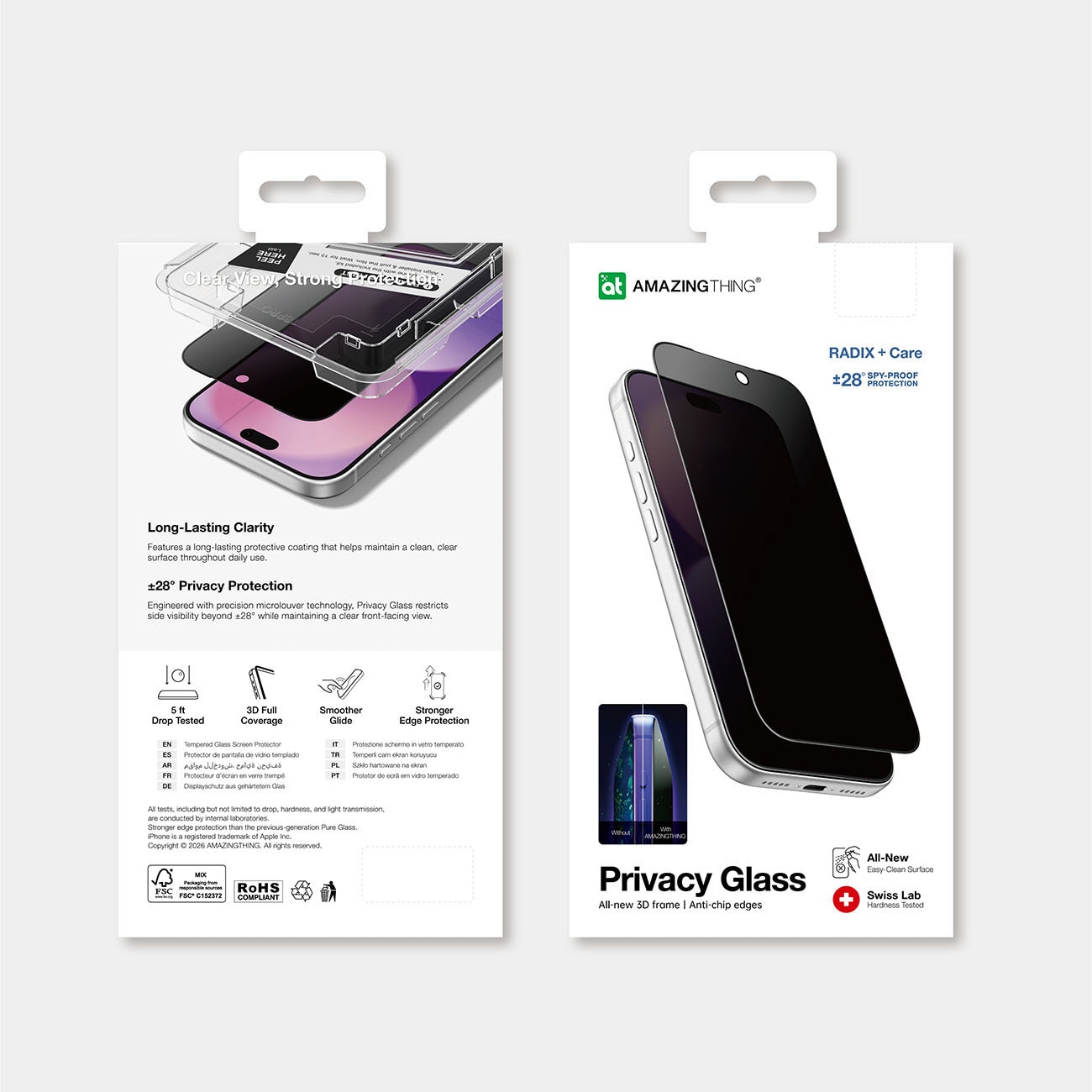 AmazingThing Radix +Care privatlivsglas til iPhone 18 Pro Max med monteringsramme