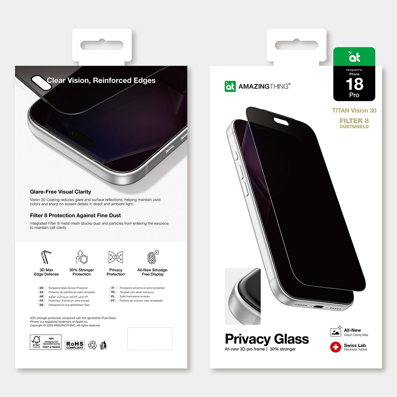 AmazingThing Titan Vision 30 privatlivsglas til iPhone 18 Pro