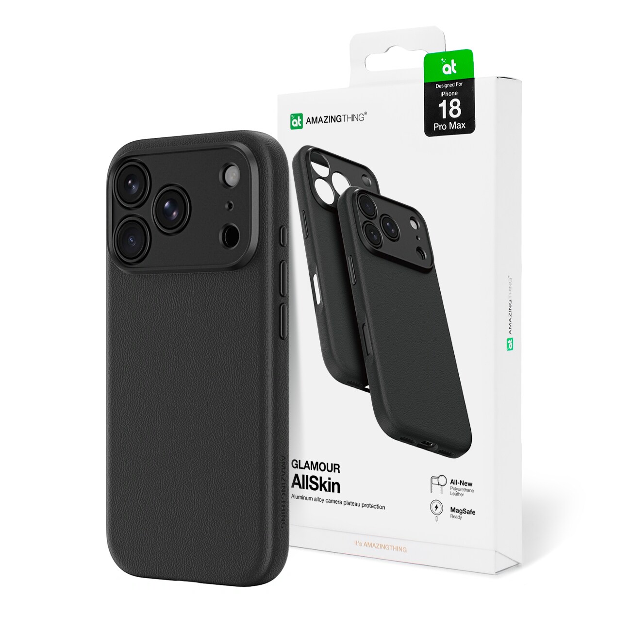 AmazingThing Glamour AllSkin iPhone 18 Pro Max-etui m/kamerabeskyttelse, MagSafe – sort