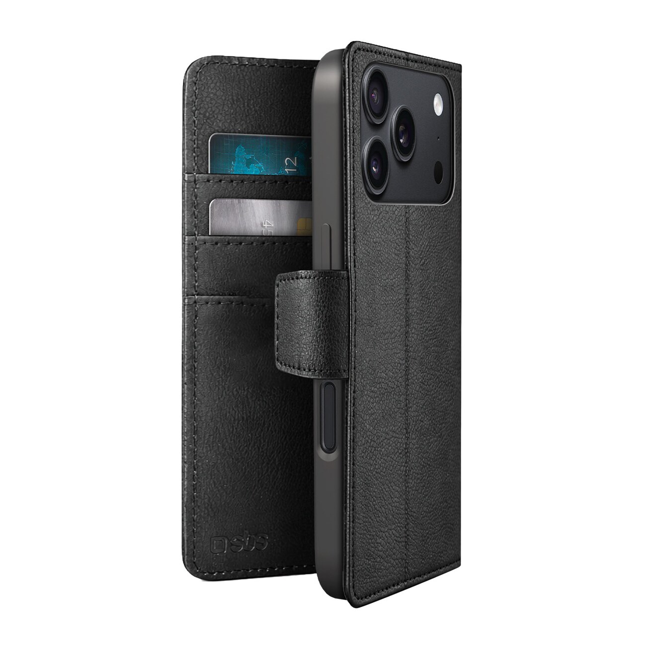SBS Wallet Classic-fodral för iPhone 18 Pro Max med plånbok och stativ – svart