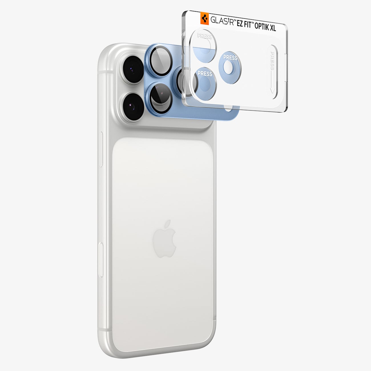 Spigen Optik Pro XL GLAS.TR EZ FIT kameraskærmbeskytter af hærdet glas til iPhone 18 Pro – Lysblå