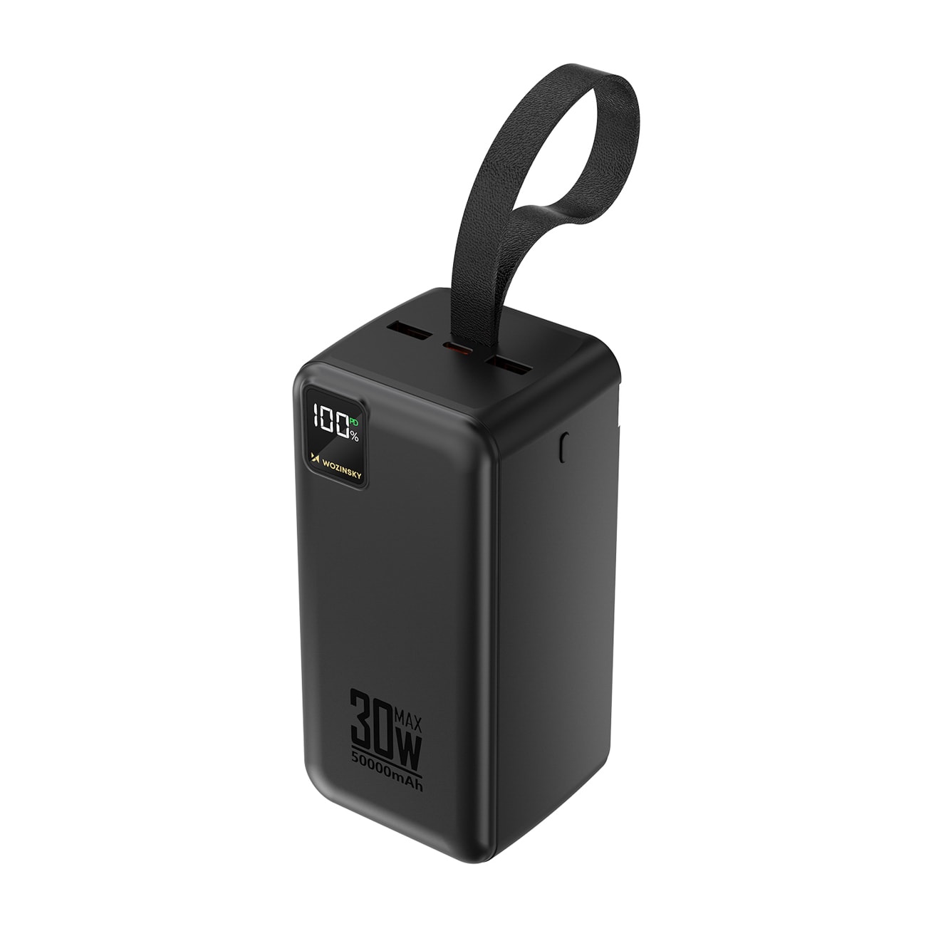 Powerbank Wozinsky W8-B 50 000 mAh, 30 W, 2 x USB-A, 2 x USB-C og USB-micro med lommelykt – svart