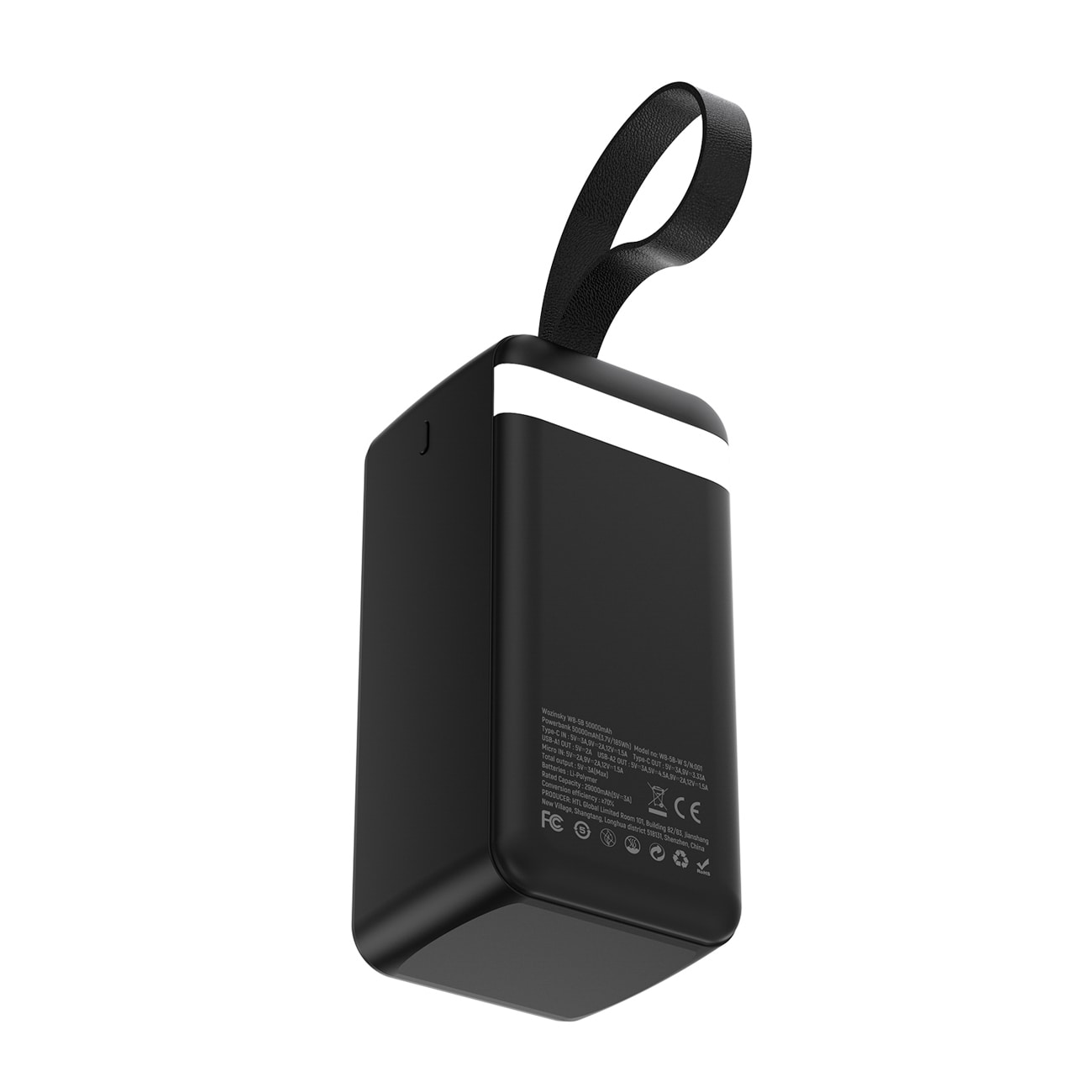 Powerbank Wozinsky W8-B 50 000 mAh, 30 W, 2 x USB-A, 2 x USB-C og USB-micro med lommelykt – svart