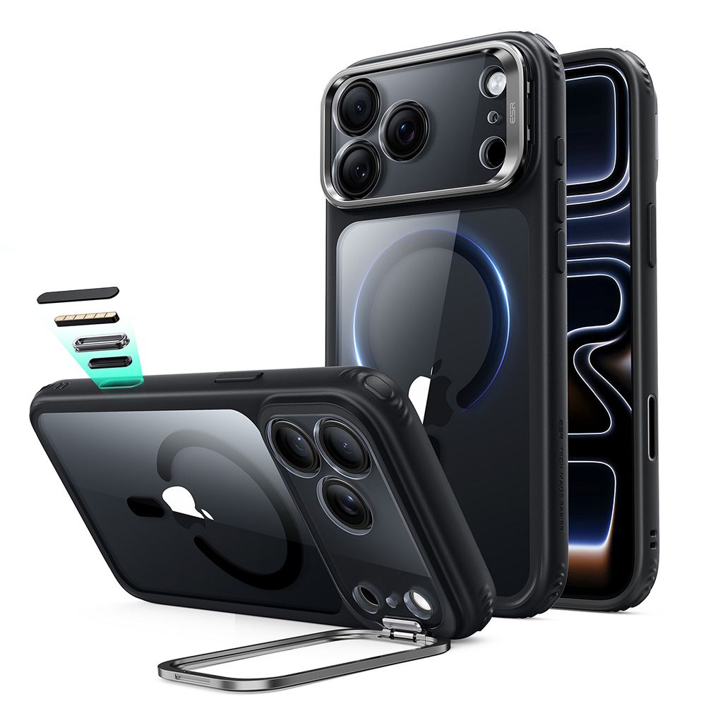 ESR Classic Hybrid-fodral med stöd och MagSafe-anslutning för iPhone 18 Pro / 17 Pro – Clear Black