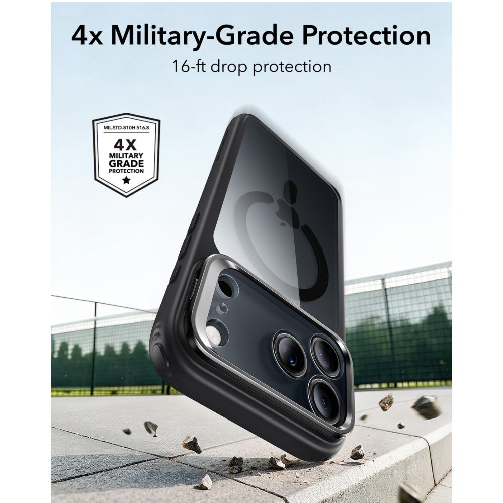 ESR Classic Hybrid-etui med stativ og MagSafe til iPhone 18 Pro / 17 Pro – Klar sort