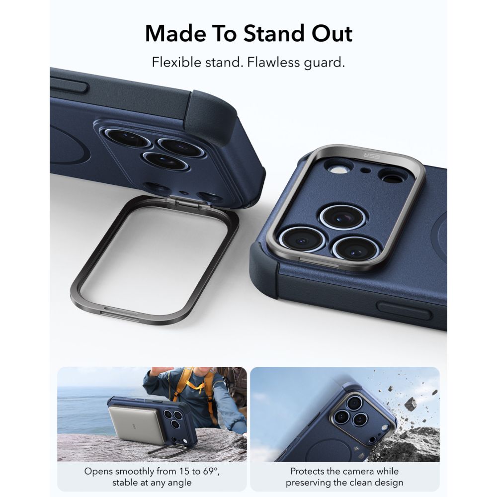 ESR Cyber ​​Tough Kickstand MagSafe-etui til iPhone 18 Pro / 17 Pro – marineblå