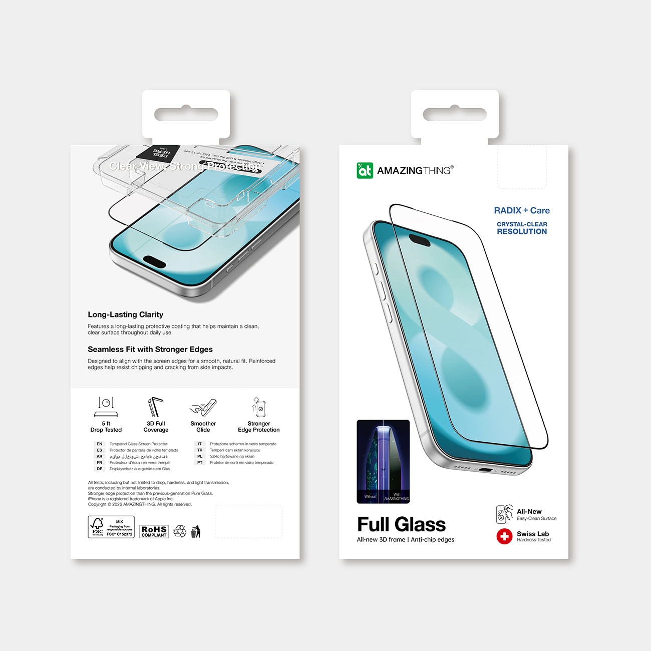 AmazingThing Radix +Care helglas i hærdet glas til iPhone 18 Pro Max med monteringsramme