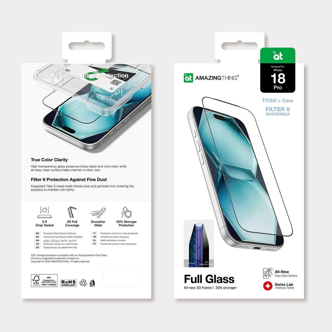 AmazingThing Titan +Care Full Glass hærdet glas til iPhone 18 Pro med monteringsramme
