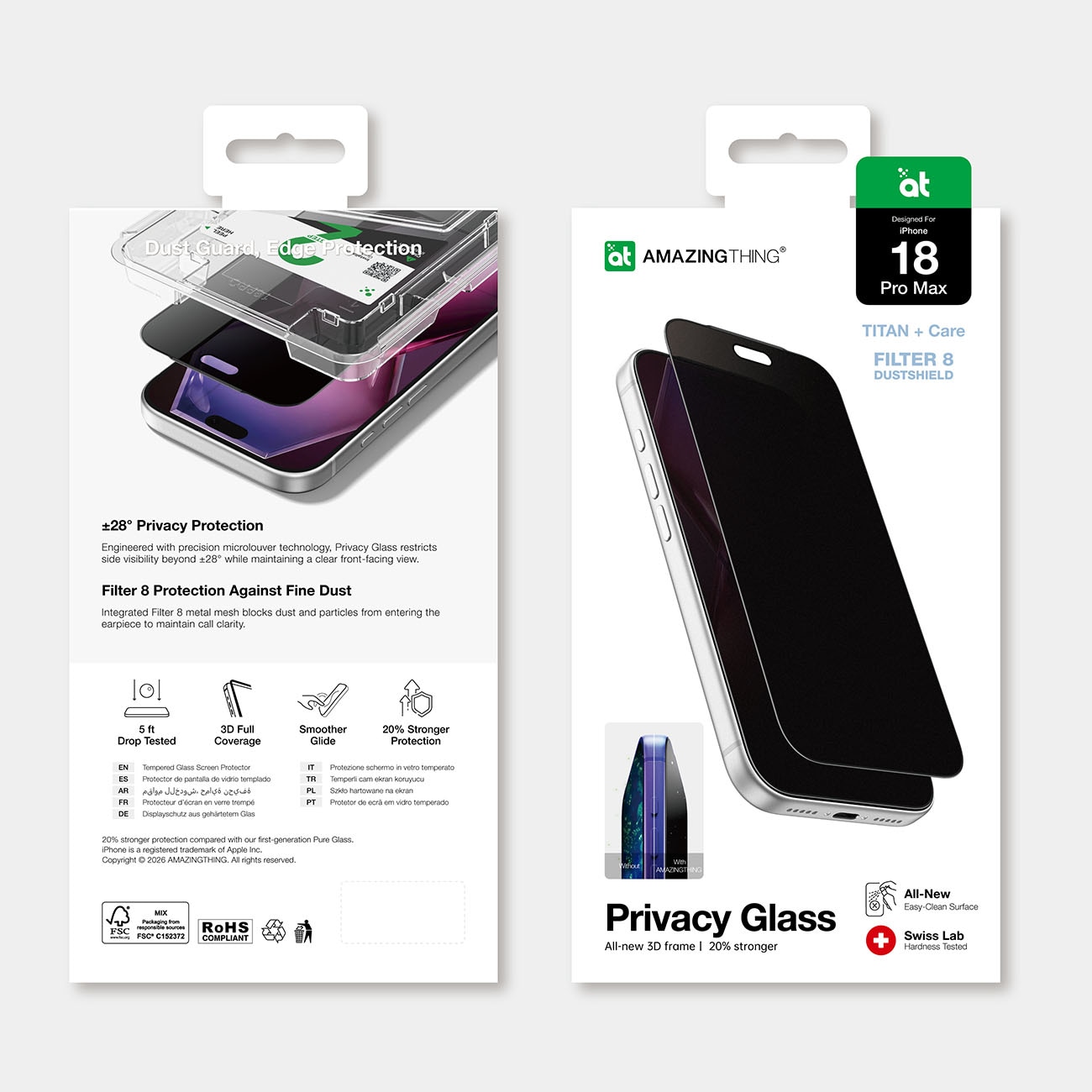 AmazingThing Titan +Care Privacy Glass til iPhone 18 Pro Max med monteringsramme
