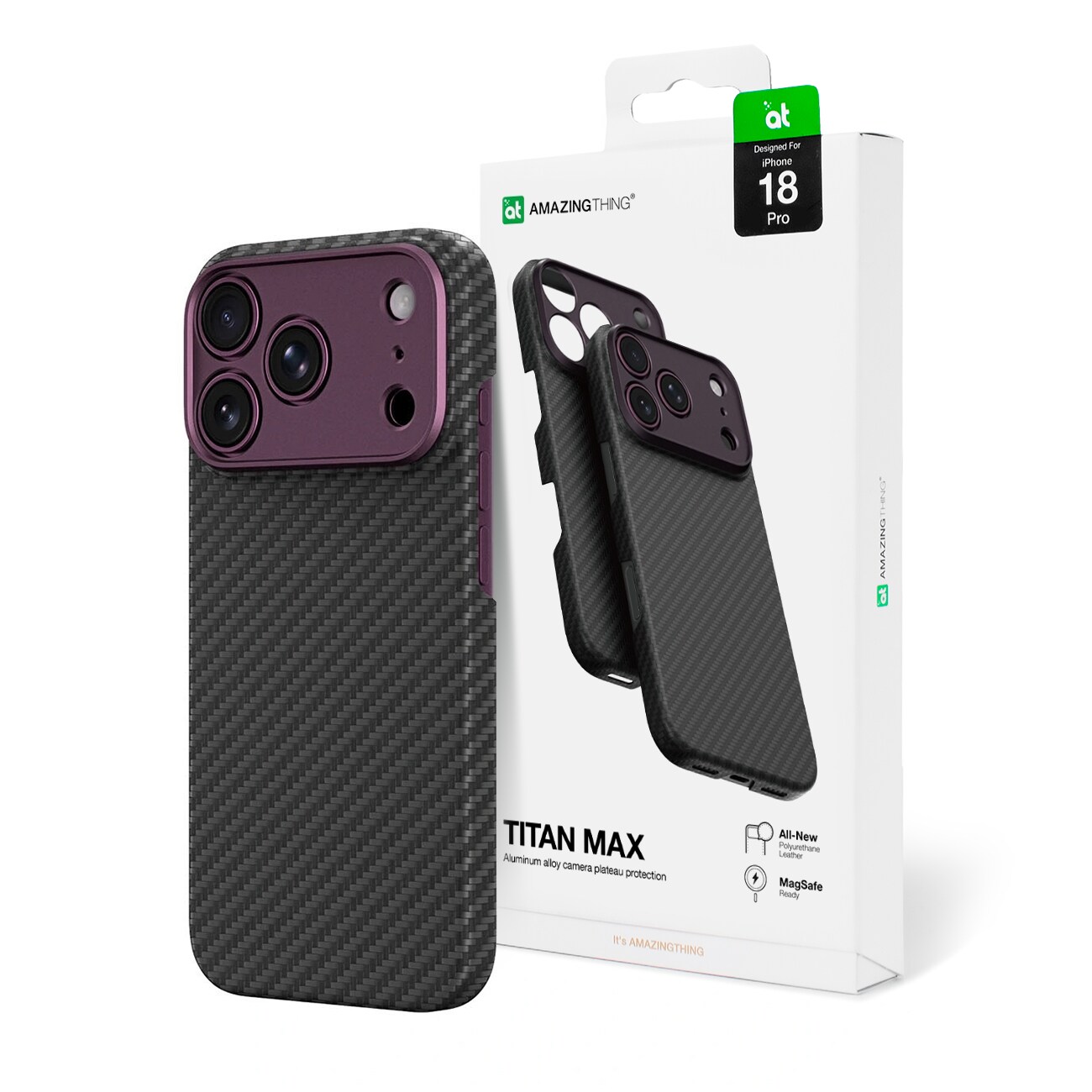 AmazingThing Titan Max-objektivetui til iPhone 18 Pro i aramidfiber m/kameradæksel, MagSafe – Lilla