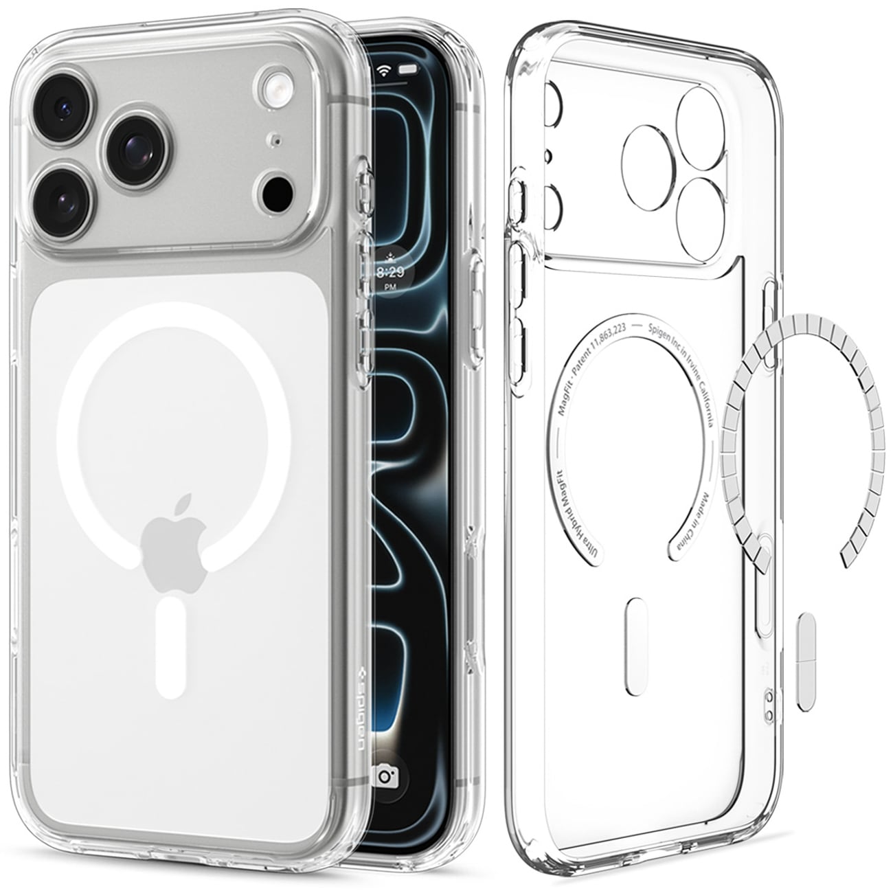 Spigen Ultra Hybrid MagSafe-etui til iPhone 18 Pro / 17 Pro – gennemsigtigt og hvidt