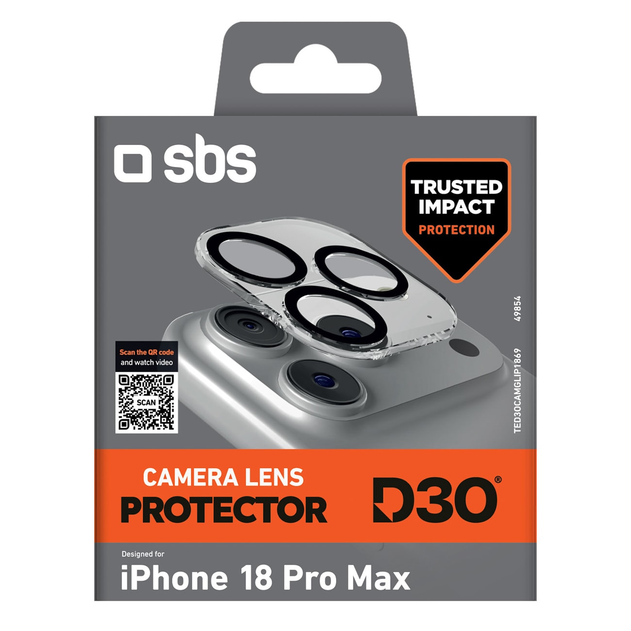 SBS D3O kameralinsbeskyttelse til iPhone 18 Pro Max