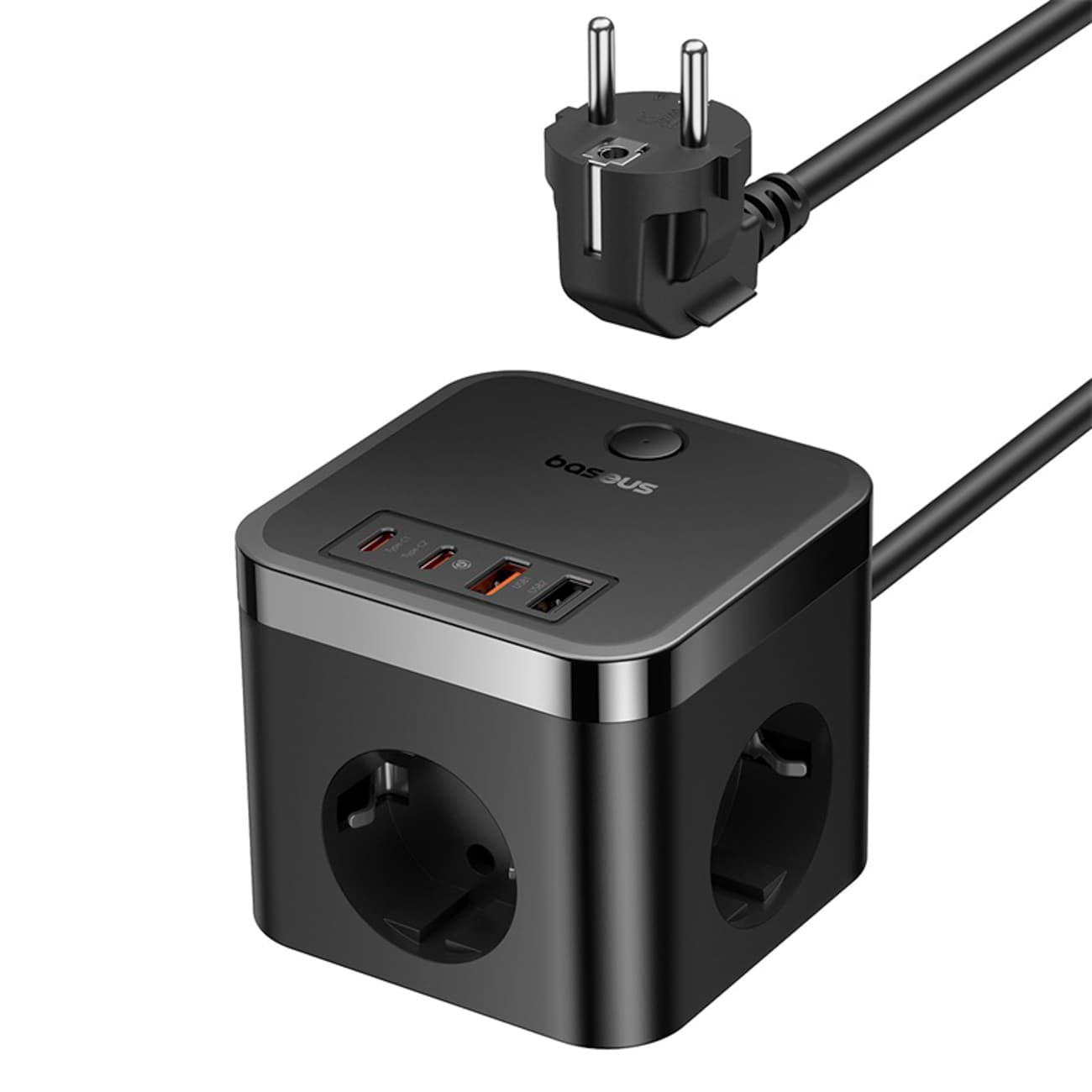 Baseus PowerCombo Cube 30 W eluttagslist 3xAC, 2xUSB-A, 2xUSB-C, 1,5 m – svart