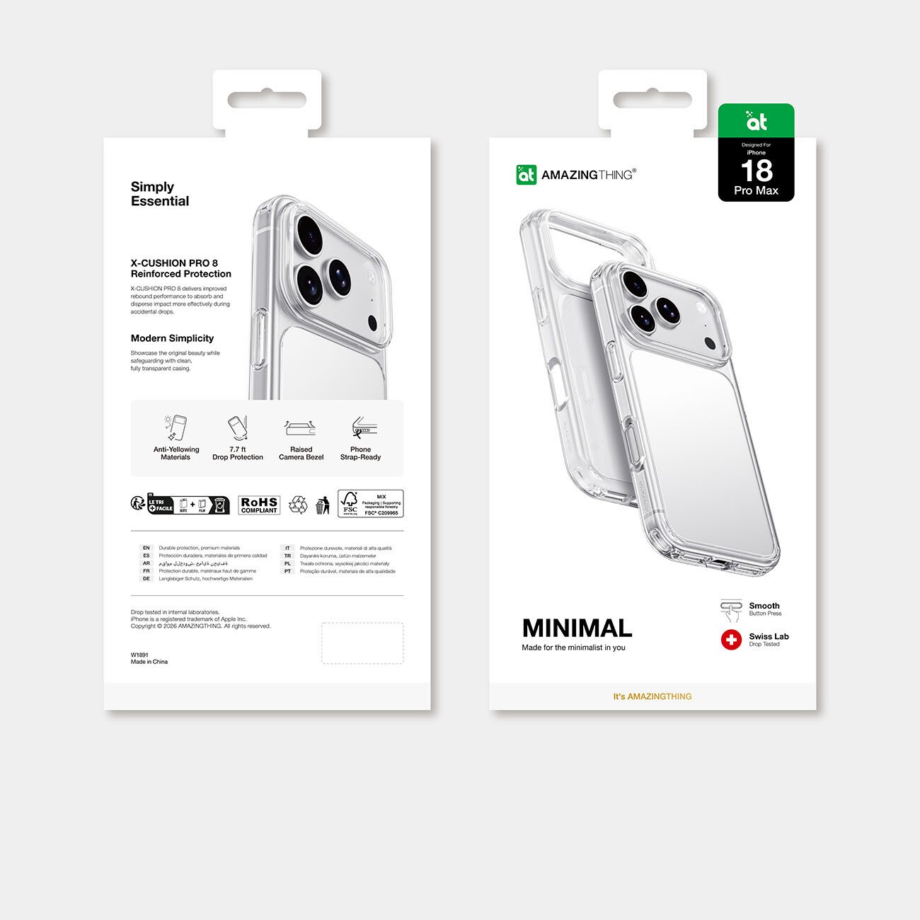 AmazingThing Minimal faldsikkert etui med 3 linser til iPhone 18 Pro Max – gennemsigtigt