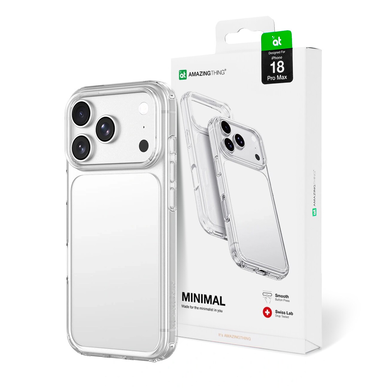 AmazingThing Minimal faldsikkert etui med 3 linser til iPhone 18 Pro Max – gennemsigtigt