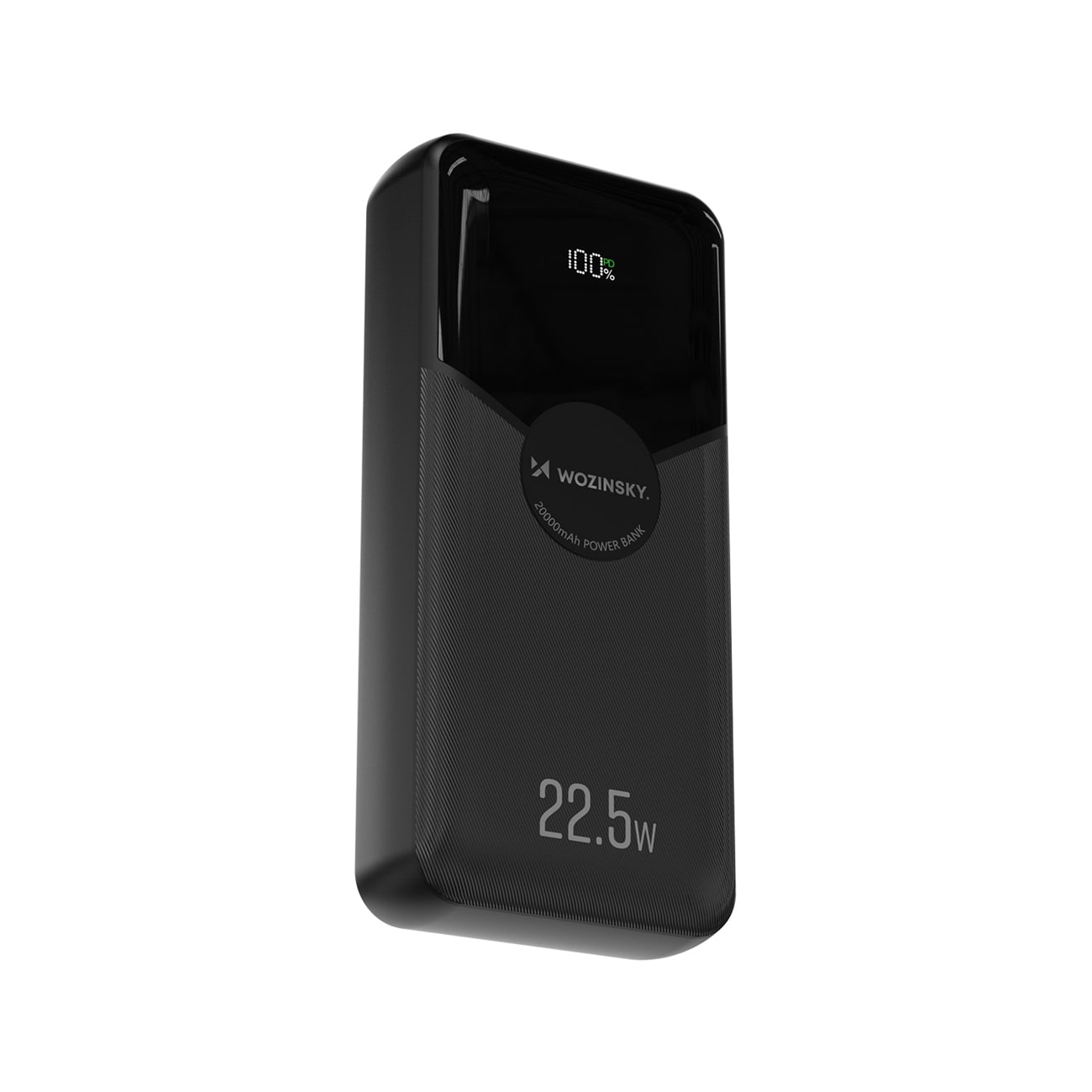 Wozinsky WFC-15B 20 000 mAh 22,5 W PD20W powerbank med innebygde Lightning- og USB-C-kabler – svart
