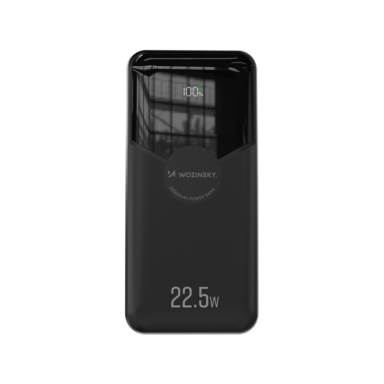 Wozinsky WFC-15B 20 000 mAh 22,5 W PD20W powerbank med innebygde Lightning- og USB-C-kabler – svart