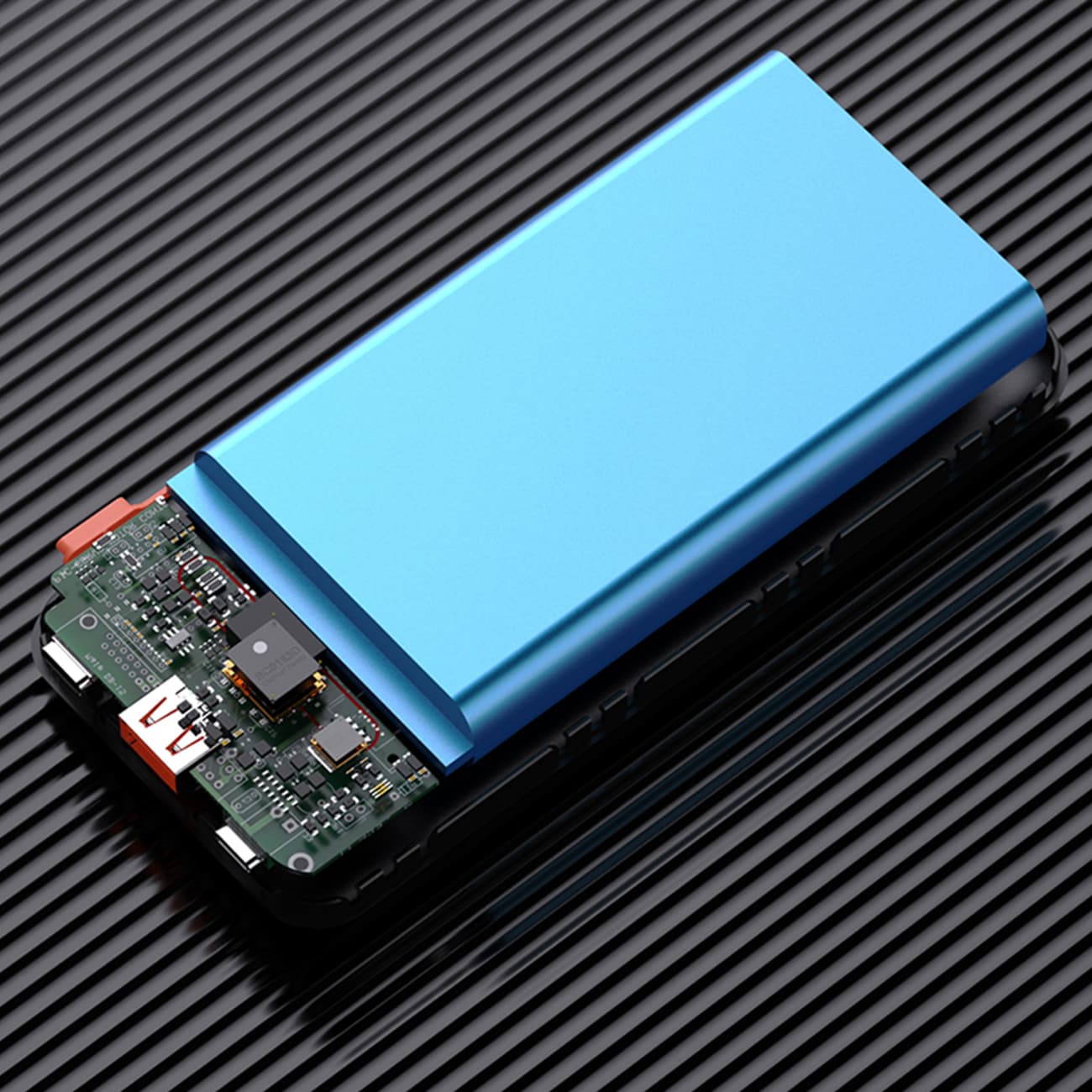 Wozinsky WFC-15B 20 000 mAh 22,5 W PD20W powerbank med innebygde Lightning- og USB-C-kabler – svart