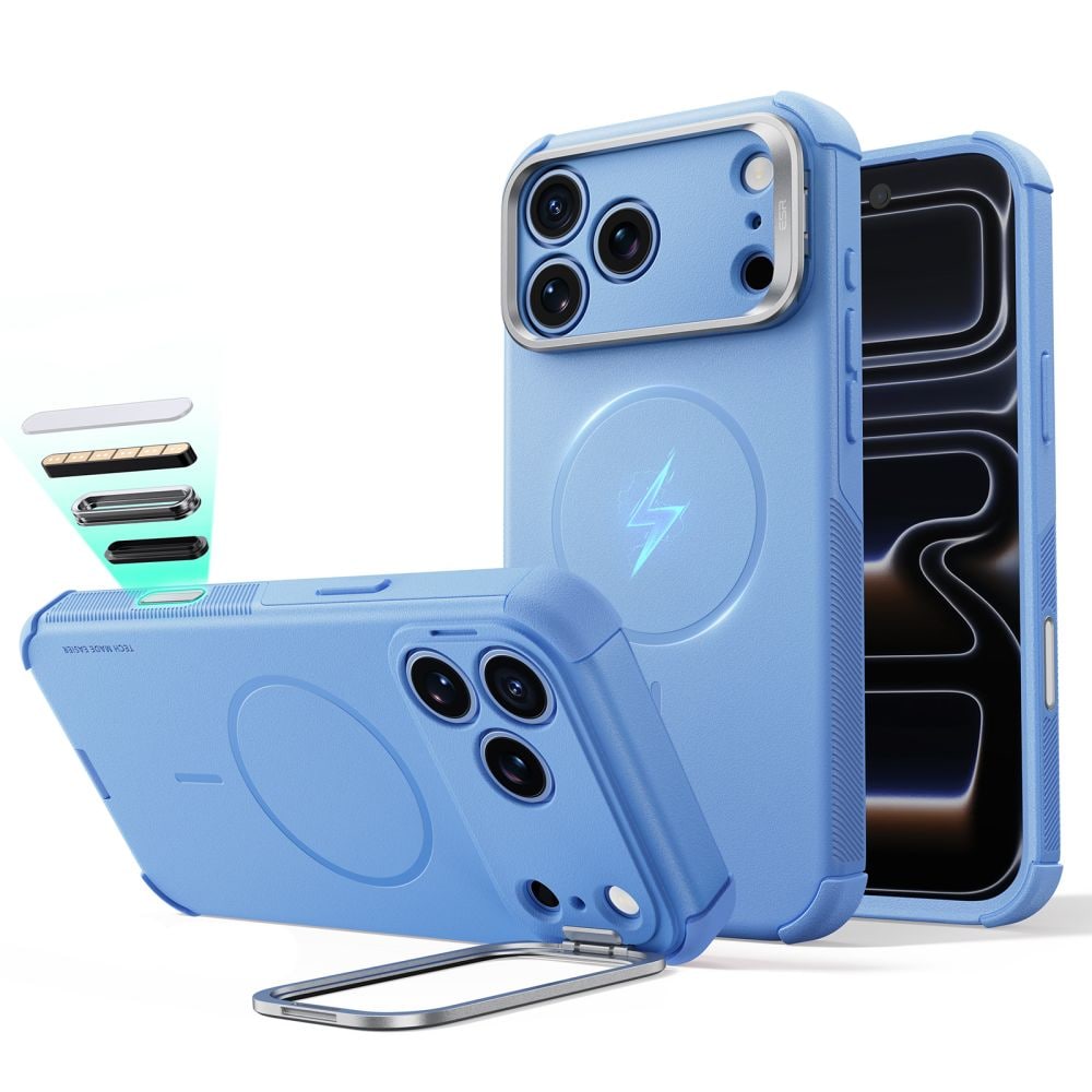 ESR Cyber ​​Tough Kickstand MagSafe-fodral för iPhone 18 Pro Max / 17 Pro Max – ljusblått
