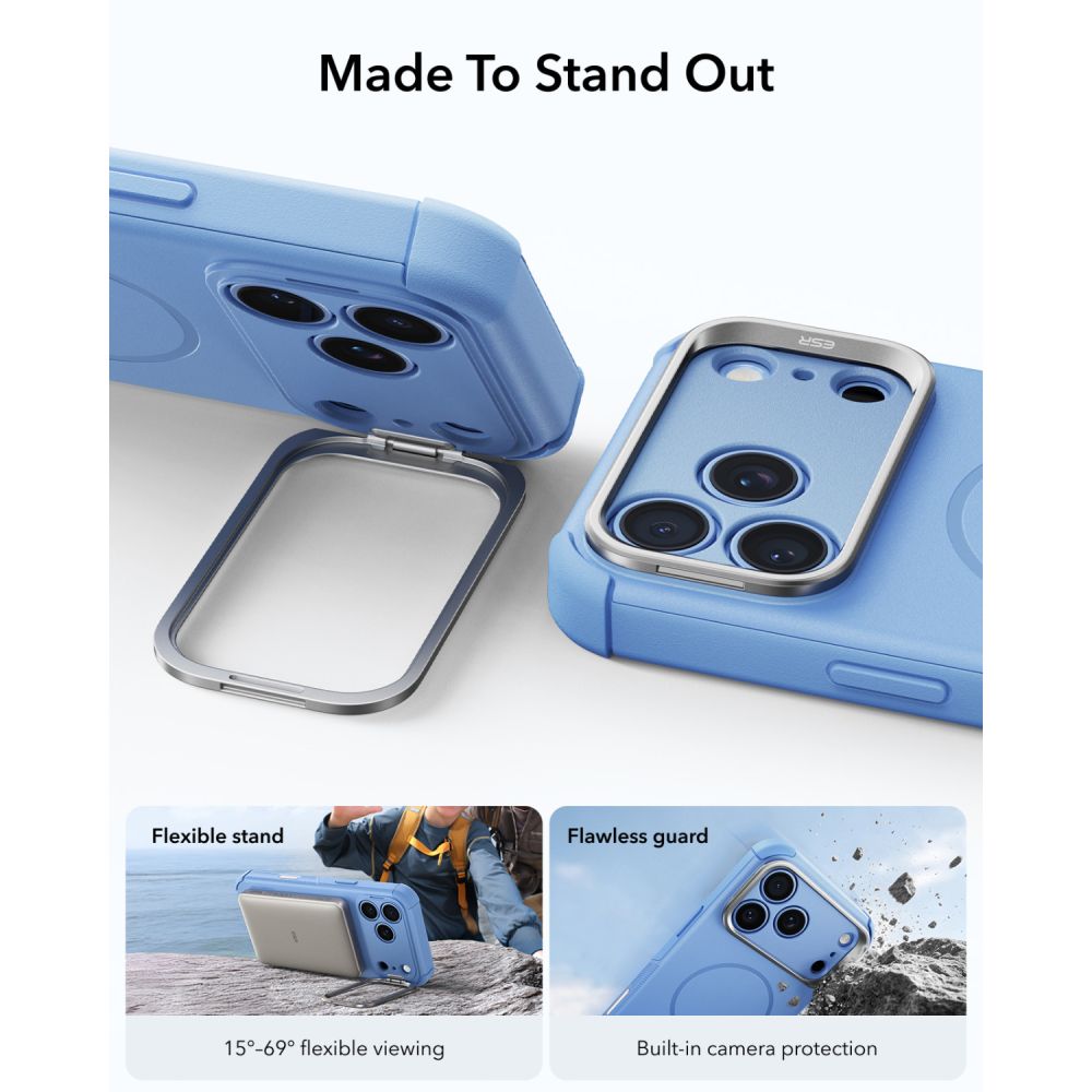 ESR Cyber Tough Kickstand MagSafe-etui til iPhone 18 Pro Max / 17 Pro Max – Lysblå
