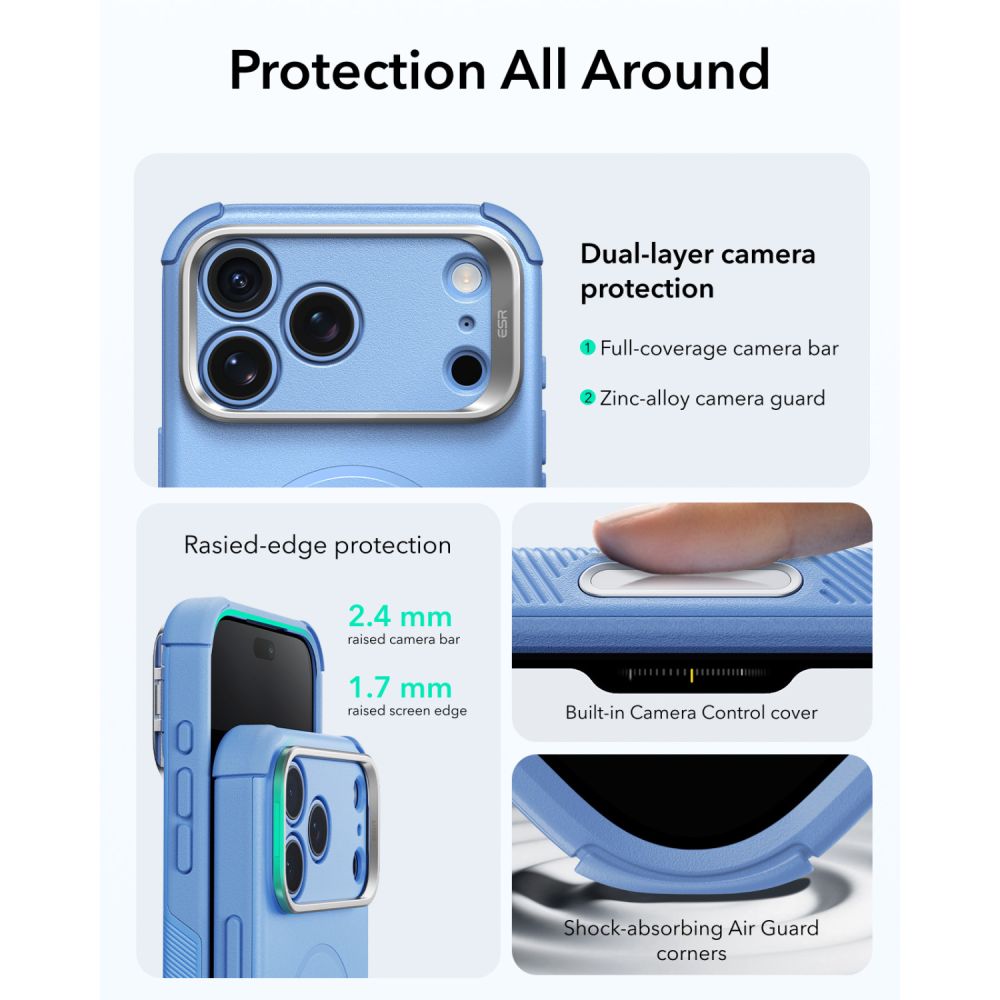 ESR Cyber Tough Kickstand MagSafe-etui til iPhone 18 Pro Max / 17 Pro Max – Lysblå