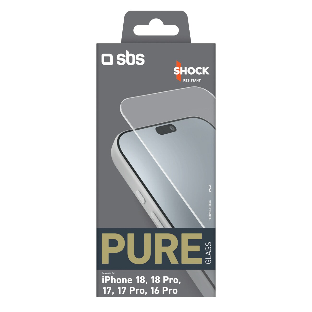 SBS Pure Glass hærdet glas til iPhone 18 / 18 Pro / 17 / 17 Pro / 16 Pro