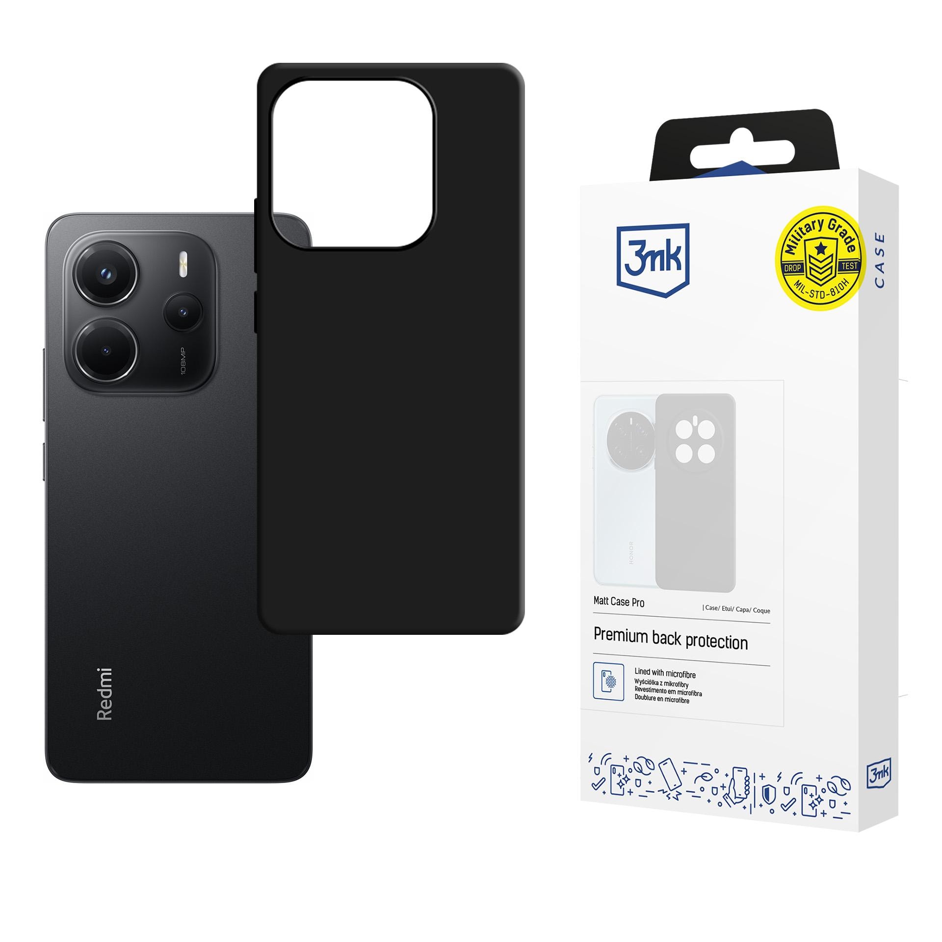 3mk Matt Case Pro-skal till Xiaomi Redmi Note 14 5G – matt svart