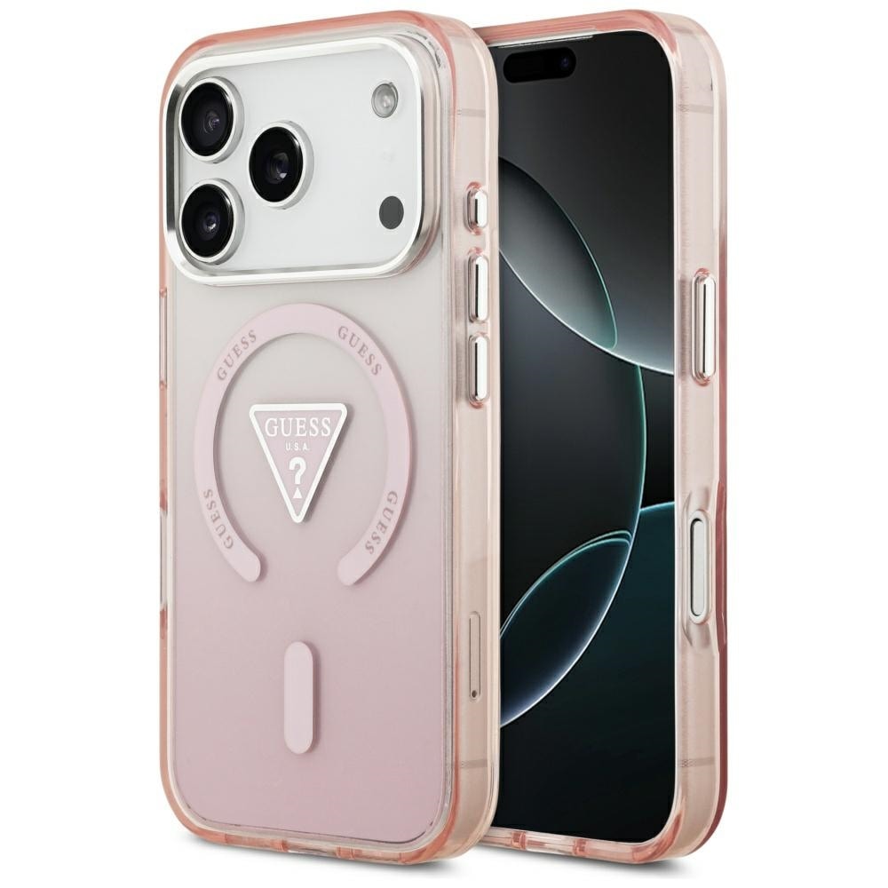 Guess IML-fodral med gradientmönster, triangel-logotyp & MagSafe för iPhone 17 Pro – Rosa