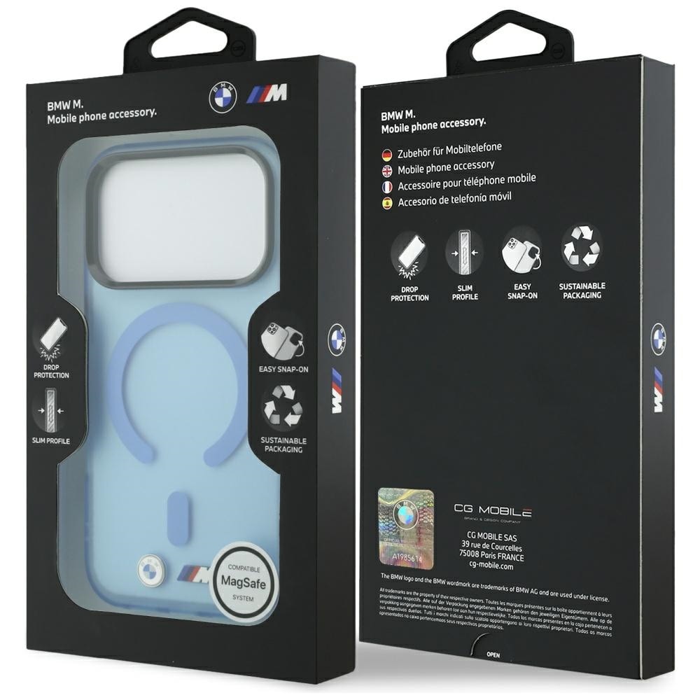 BMW M IML-etui m. frostet metal-logo/-detaljer & MagSafe til iPhone 17/18 Pro Max – Blå