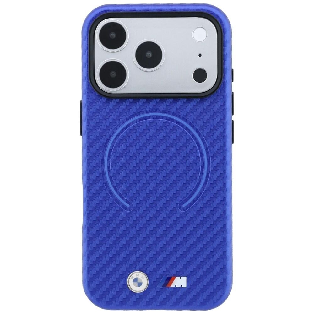 BMW M MagSafe-etui med kulfiberprint til iPhone 17 Pro / 18 Pro – Blå