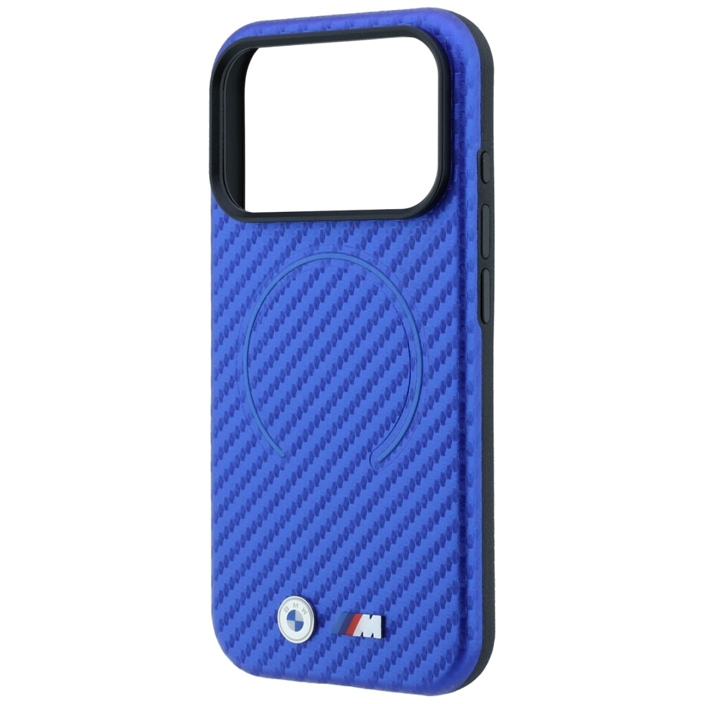 BMW M MagSafe-etui med kulfiberprint til iPhone 17 Pro / 18 Pro – Blå
